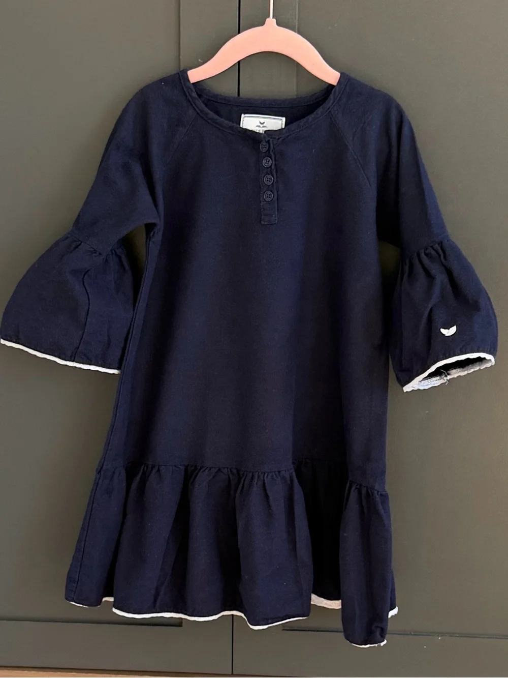 Petite Plume Flannel Arabella Navy Bell-Sleeve Ruffle nightgown dress | 3